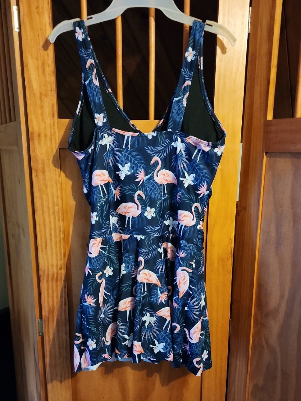 Younique Navy Floral Swim Dress with Pink Fkamingo Accents - Picture 2 of 5